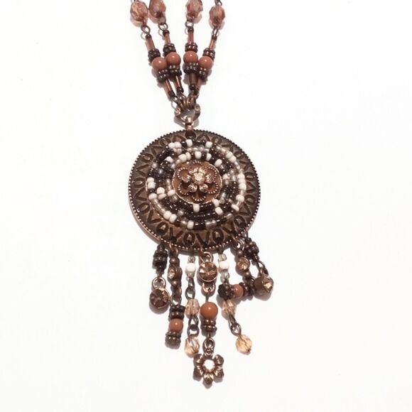 Avon Boho Southwestern Inspired Copper Tone Beaded Fringed Pendant Necklace - Picture 3 of 5